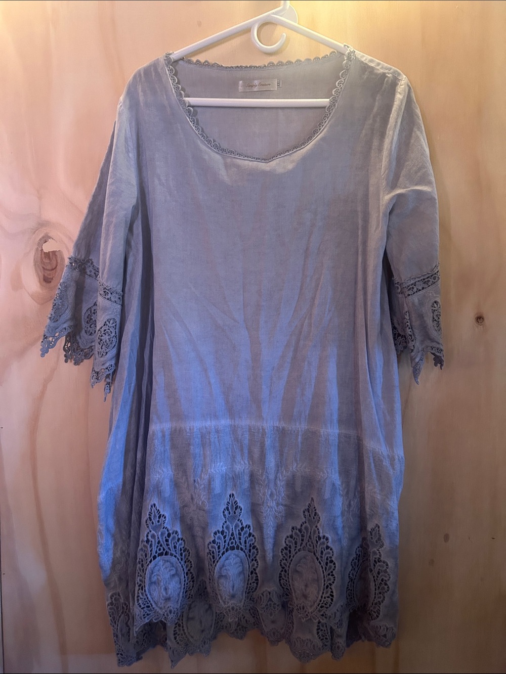 Simply Couture Light blue-Gray Embroidered Boho Tunic